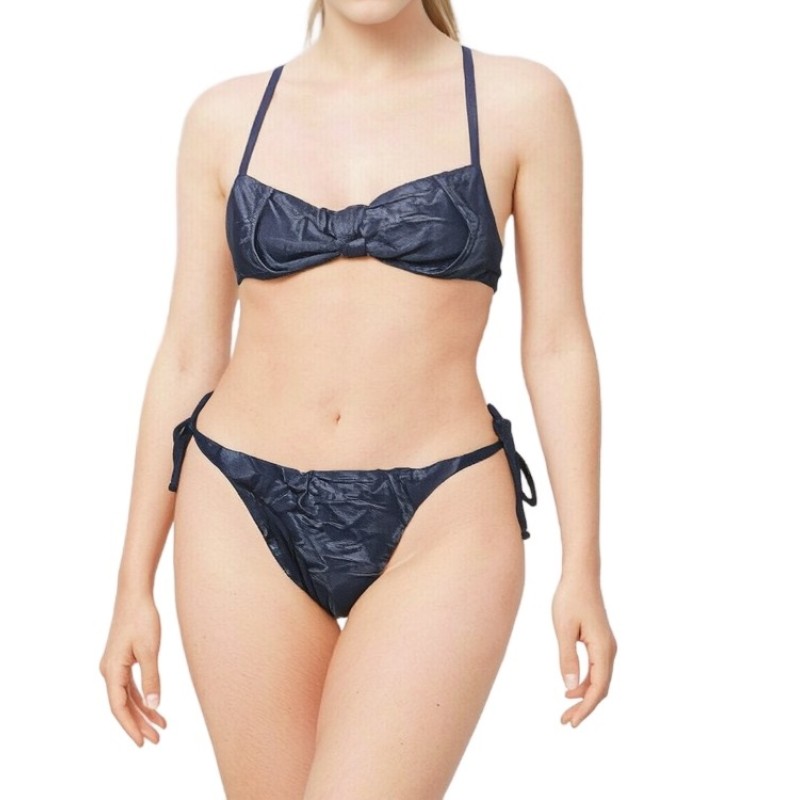 Moschino Navy Leaf Print Bikini Set