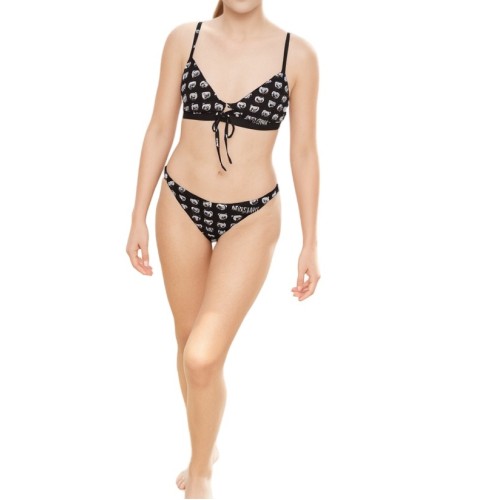Moschino Skull Print Triangle Bikini Black