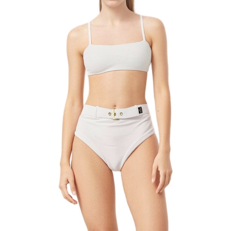 Moschino Belted High-Waist Bikini Bottom White