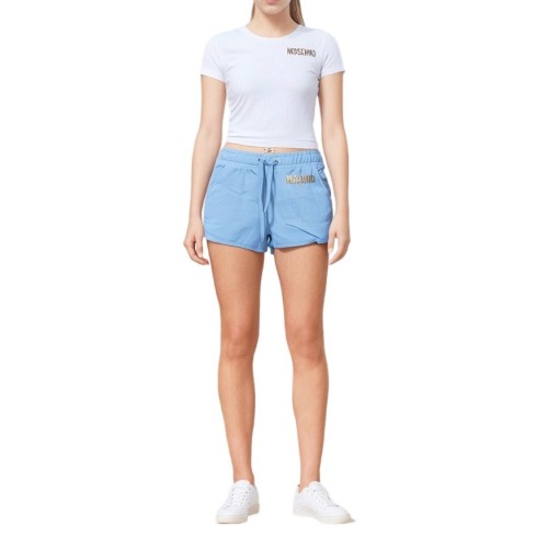 Moschino Logo Cotton Jersey Shorts Light Blue