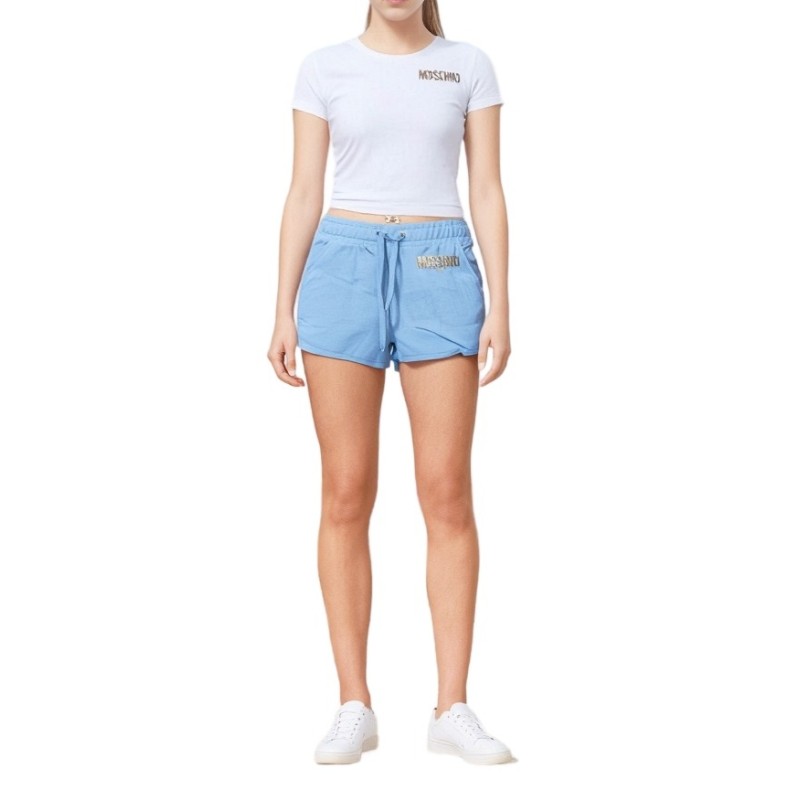 Moschino Logo Cotton Jersey Shorts Light Blue