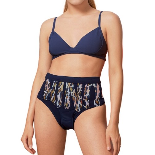 Moschino Navy Leopard Panel Bikini Bottom