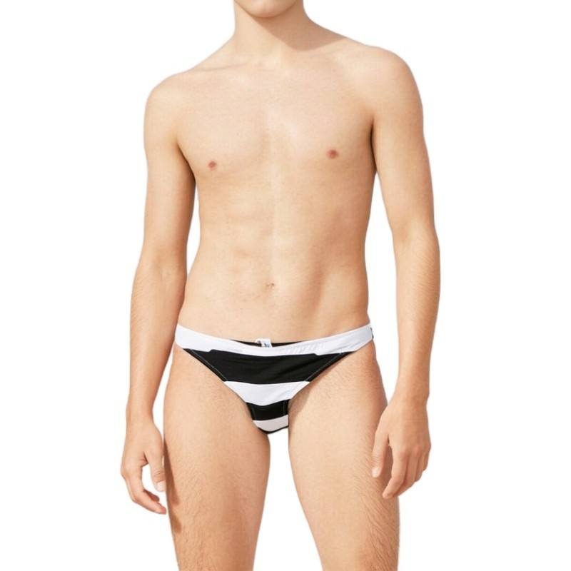 Moschino Striped Bikini Bottom Black White