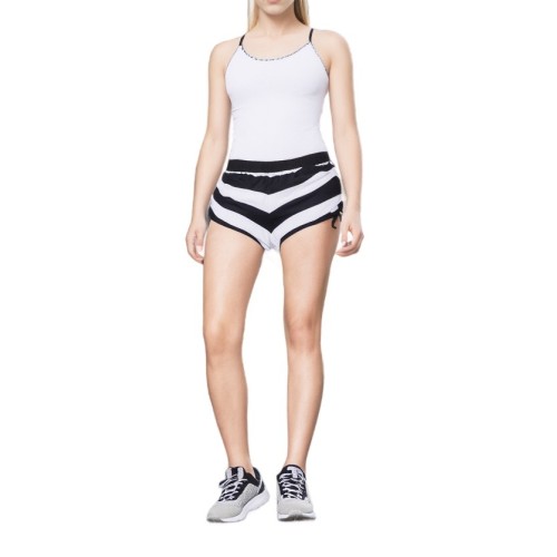 Moschino Striped High Waist Beach Shorts Black White