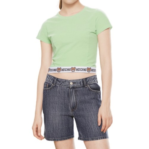 Moschino Logo Waistband Cropped T-shirt Green