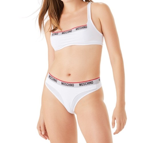 Moschino Logo Band Bra Set White