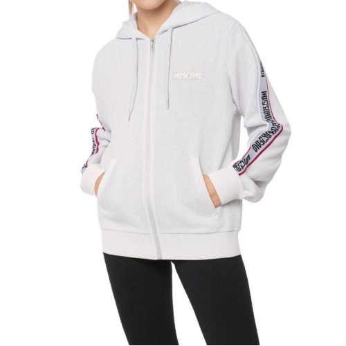 Moschino Logo Tape Zip Hoodie White