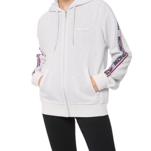 Moschino Logo Tape Zip Hoodie White