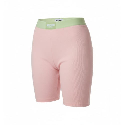 Moschino Pink Ribbed Cycling Shorts Green Waistband