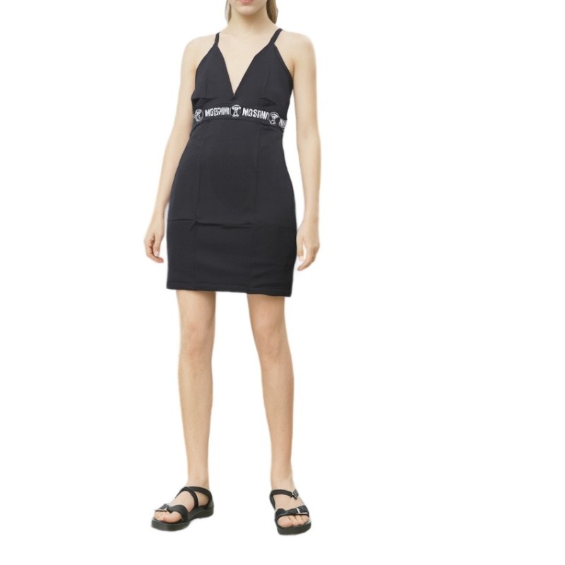 Moschino Logo Belt Halter Dress Black