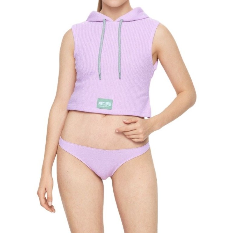 Moschino Ribbed Hooded Cropped Vest Pink