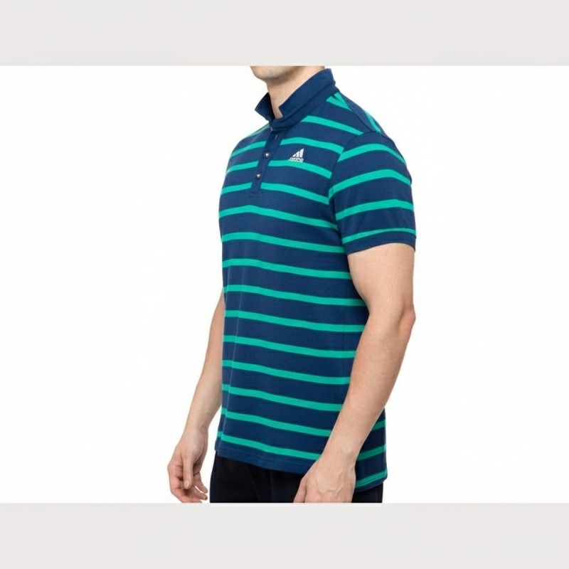 Adidas Striped Navy Green Polo Shirt