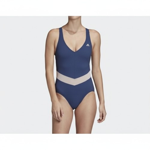 Adidas V-Neck Color Block One-Piece Swimsuit Purple