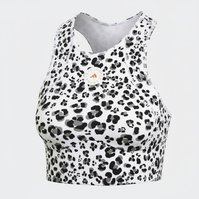 Adidas Leopard Print Sports Crop Top White
