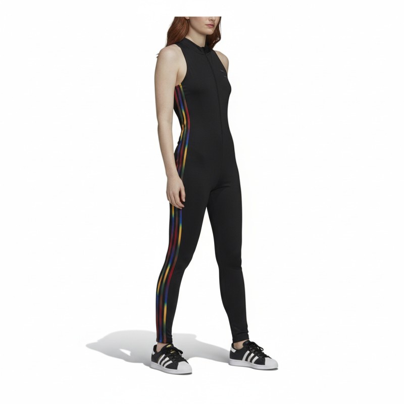 Adidas Rainbow Stripe Athletic Jumpsuit Black