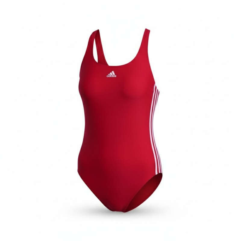 Adidas Red Three-Stripe Athletic Swimsuit