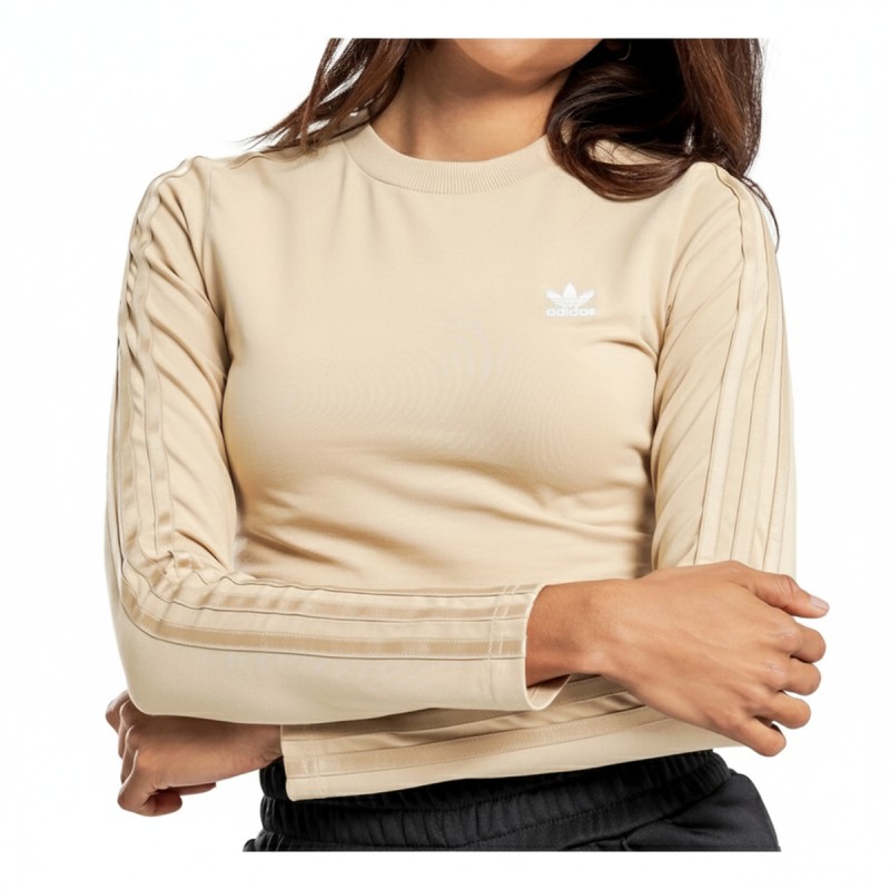 Adidas Cropped Three Stripes Long Sleeve Beige