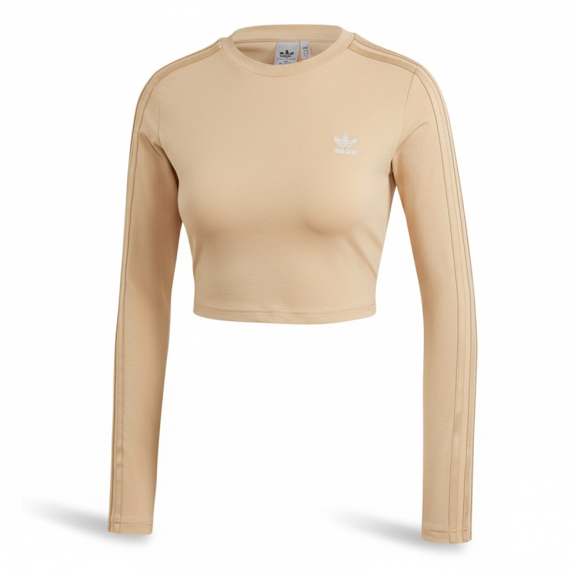 Adidas Cropped Three Stripes Long Sleeve Beige