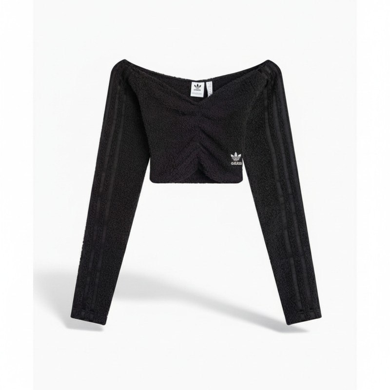 Adidas Off-Shoulder Bouclé Crop Top Black