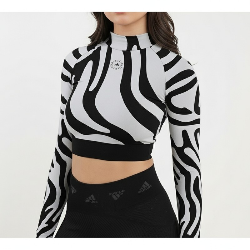 Adidas StellaSport Zebra Print Cropped Top Grey