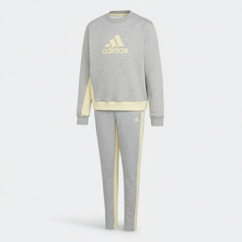 Adidas Girls Cotton Tracksuit Grey Yellow
