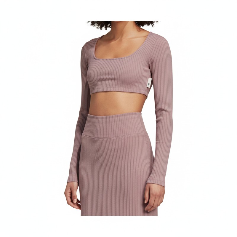 Adidas Ribbed Cropped Long Sleeve Top Brown