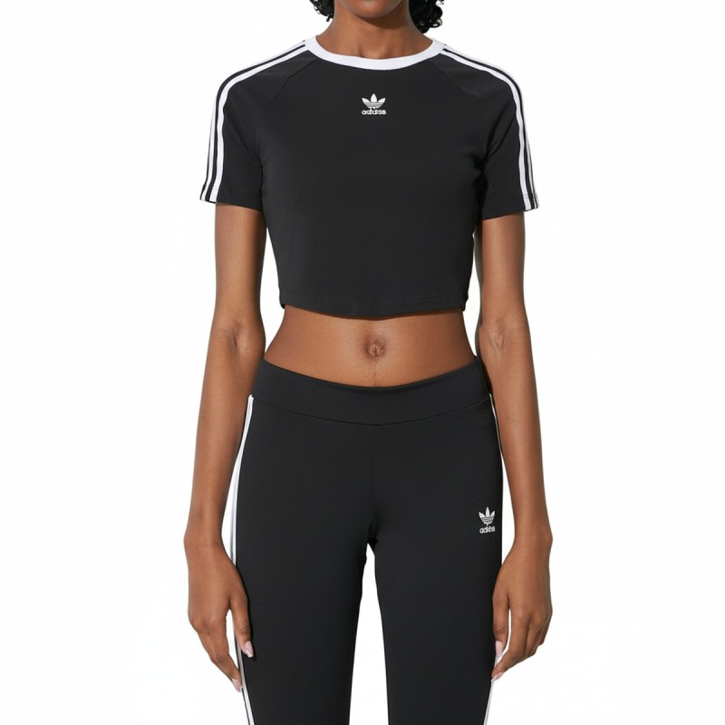 Adidas Three-Stripe Cropped Athletic Tee Black