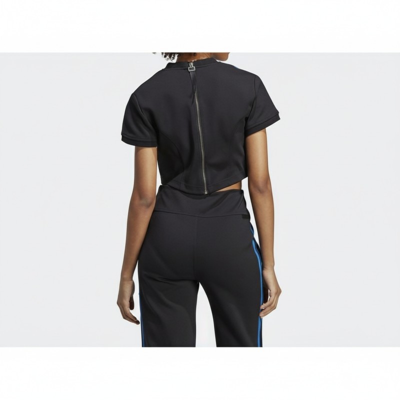 Adidas Three-Stripe Cropped Athletic Tee Black