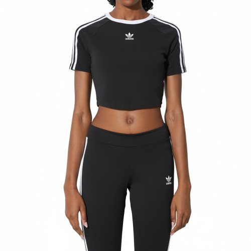 Adidas Three-Stripe Cropped Athletic Tee Black