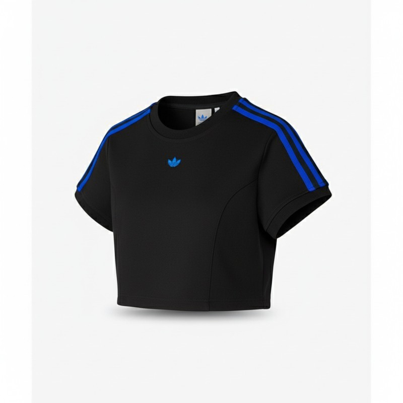 Adidas Three-Stripe Cropped Athletic Tee Black