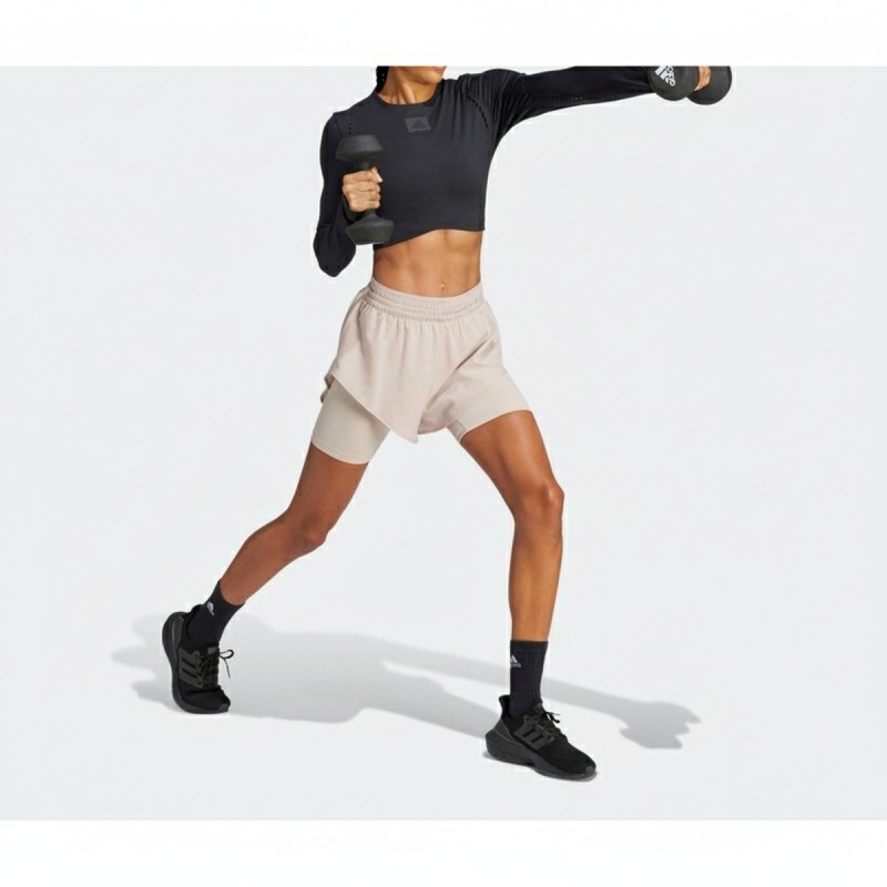 Adidas HIIT 2-in-1 Running Shorts Beige