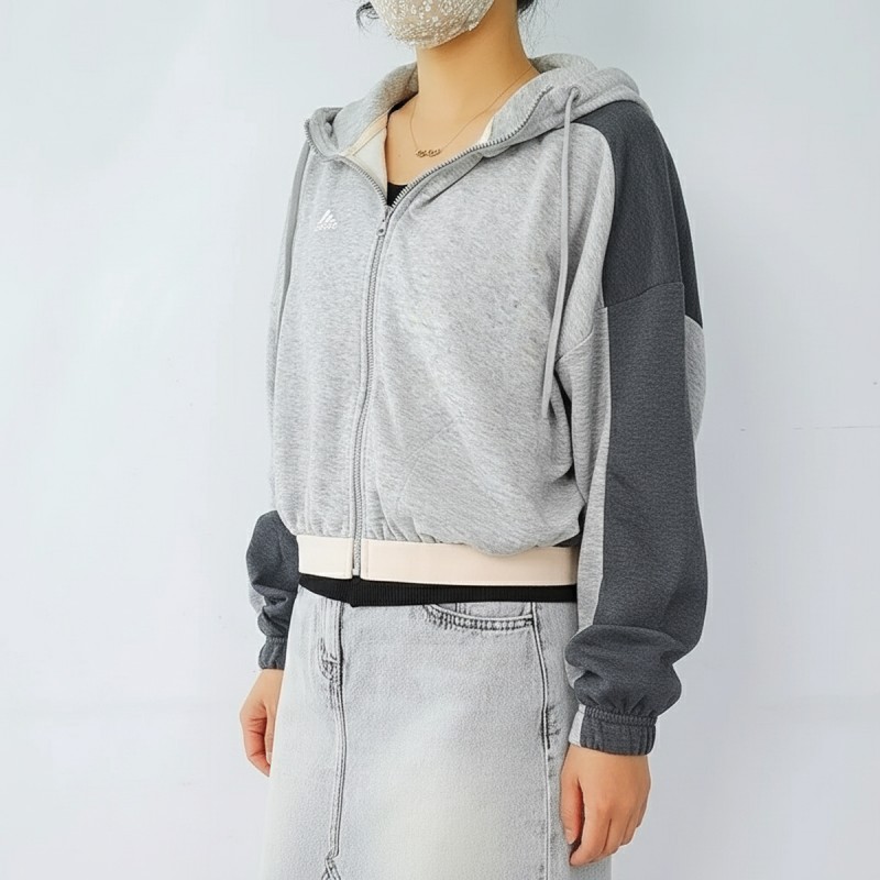 Adidas Colorblock Zip-Up Hoodie Grey