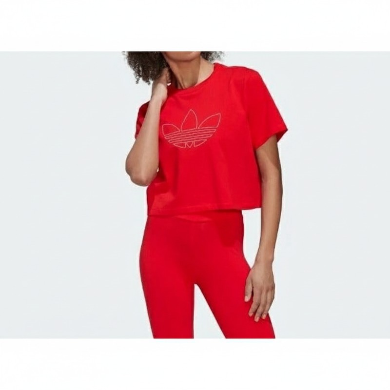 Adidas Outline Trefoil Crop Tee Red