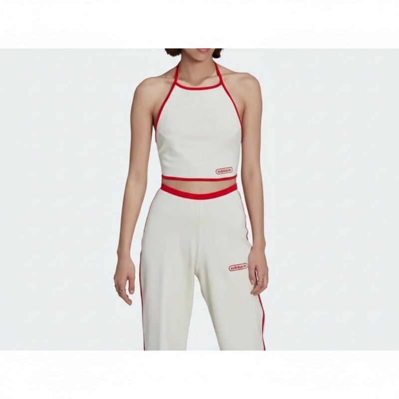 Adidas Halter Crop Top White Red