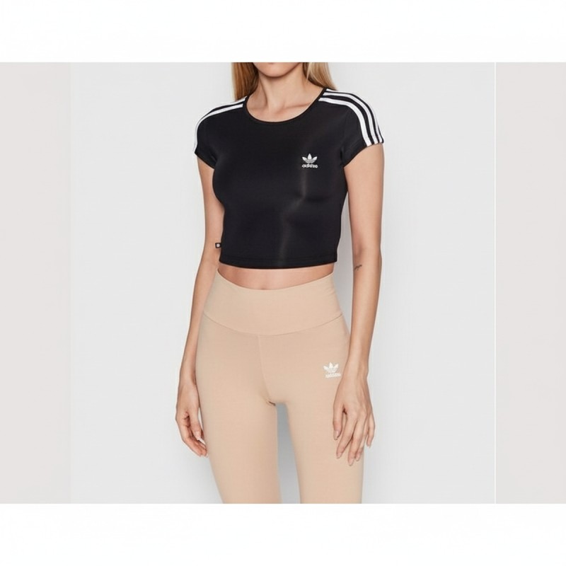 Adidas Three Stripes Cropped Tee Black
