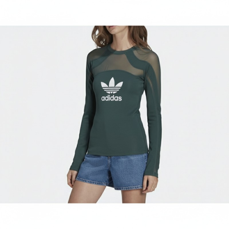 Adidas Mesh Panel Long Sleeve Top Green