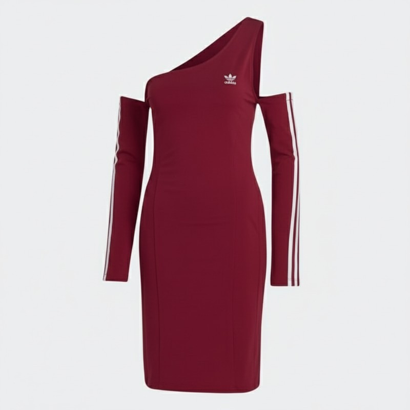 Adidas Off-Shoulder Asymmetric Dress Red
