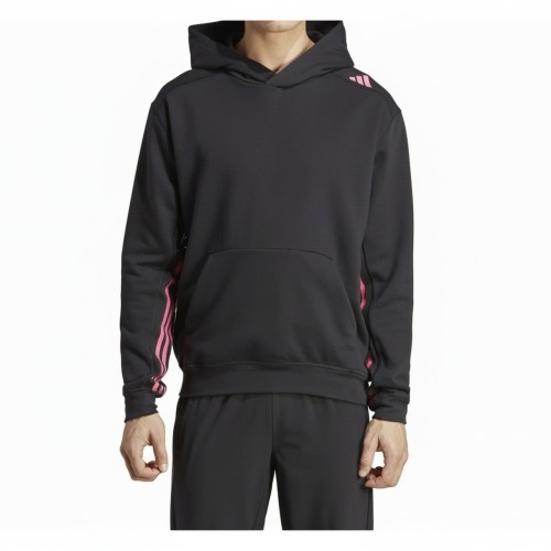 Adidas Pink Stripe Athletic Hoodie Black