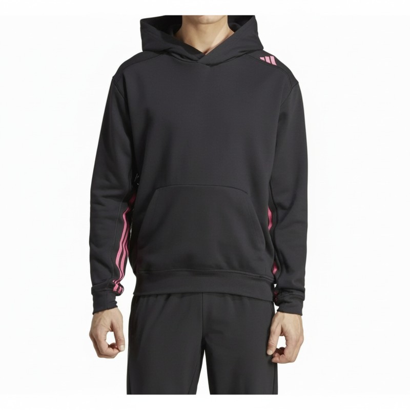 Adidas Pink Stripe Athletic Hoodie Black