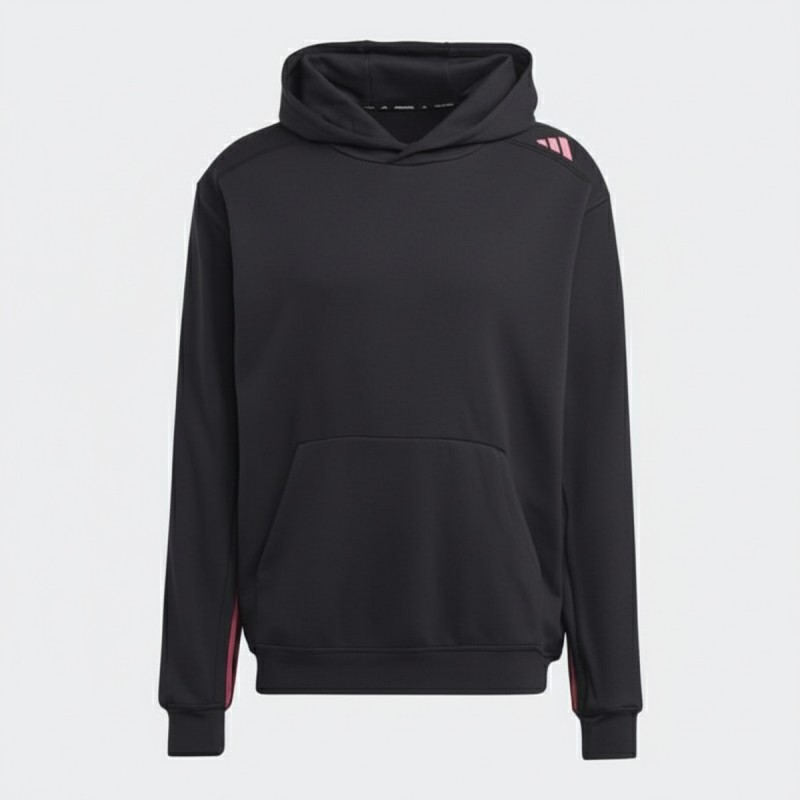 Adidas Pink Stripe Athletic Hoodie Black