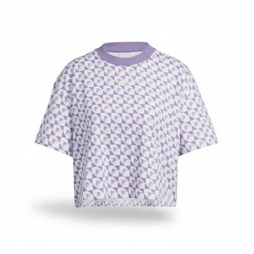 Adidas Checkerboard Print Ribbed Collar Tee White Violet