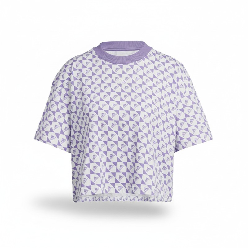 Adidas Checkerboard Print Ribbed Collar Tee White Violet