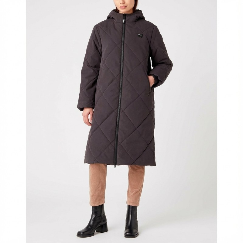 Wrangler Diamond Quilted Long Coat Faded Black