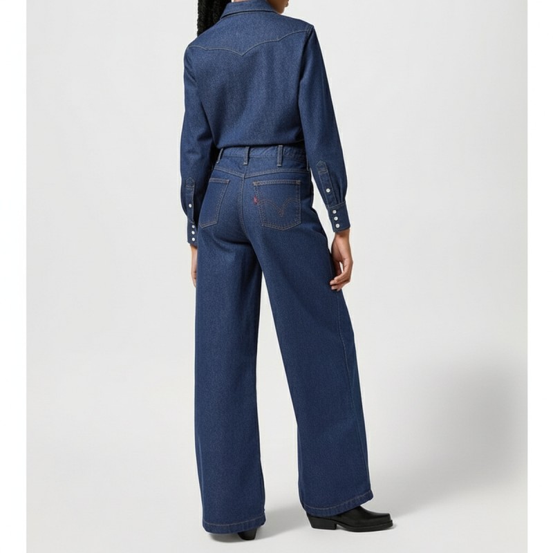Wrangler Denim Wide Leg Jumpsuit Aged Blue
