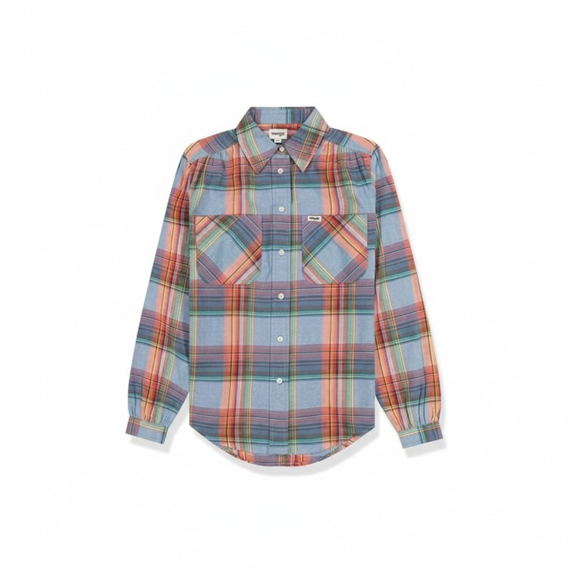 Wrangler Madras Plaid Western Shirt Blue