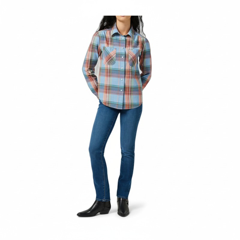 Wrangler Madras Plaid Western Shirt Blue