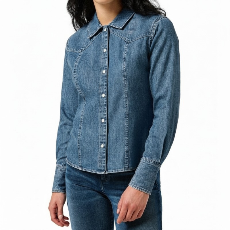 Wrangler Exag Yoke Denim Shirt Faded Blue