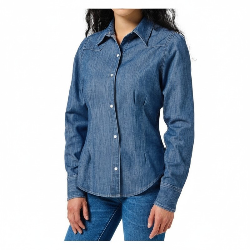 Wrangler Vintage Fade Denim Button Shirt Blue