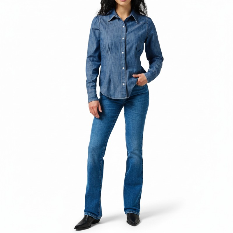 Wrangler Vintage Fade Denim Button Shirt Blue