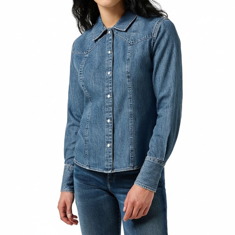 Wrangler Exag Yoke Denim Shirt Faded Blue